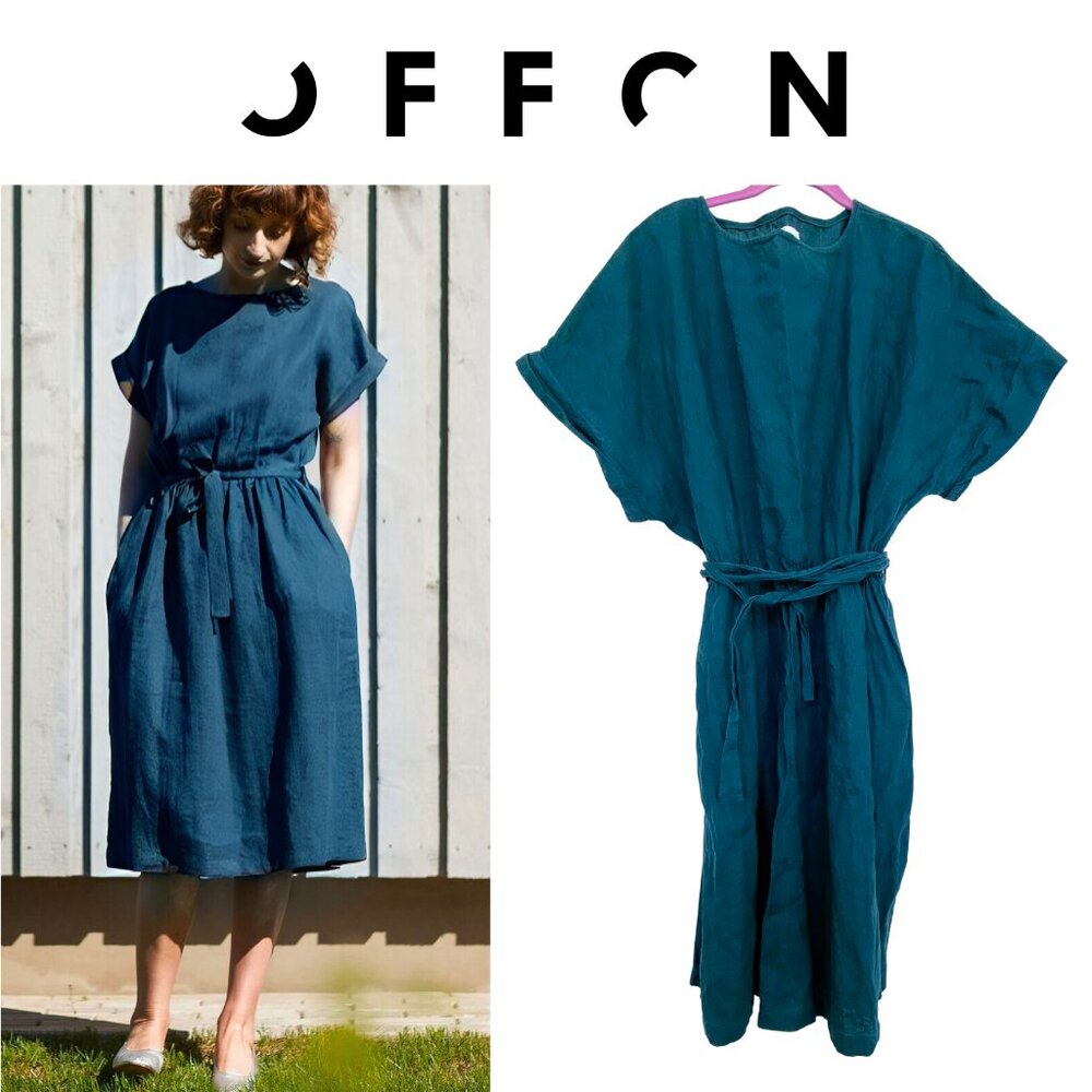 OFFON Linen Short Sleeve Tie Belt Dress - Slow Fashion Casual Handmade 3XL